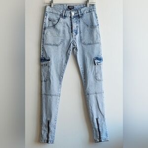 BoohooMan Skinny Cargo Blue Denim Jeans 28